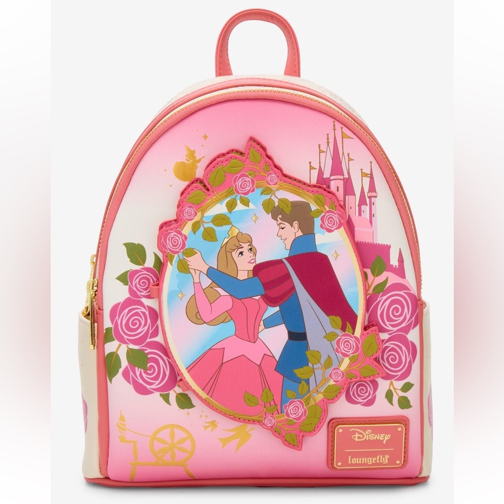 Loungefly Disney  NWT Sleeping Beauty Aurora Floral Magnetic Door Mini Backpack